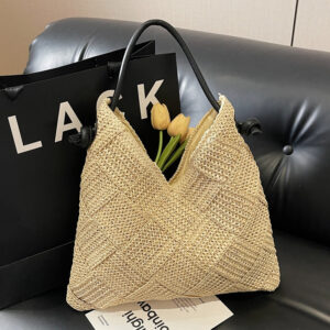 2026ins New Single-shoulder Woven Casual Style Hand-held Straw Bag, Beach Vacation Bag For Women