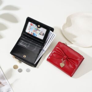 Women’s Short Bifold Wallet, Cute Bow Design Purse With Heart Pendant, Multi Slots Large Capacity Coin Pocket Small Card