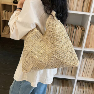 2026ins New Single-shoulder Woven Casual Style Hand-held Straw Bag, Beach Vacation Bag For Women