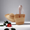 Hat bag set Khaki rice strips