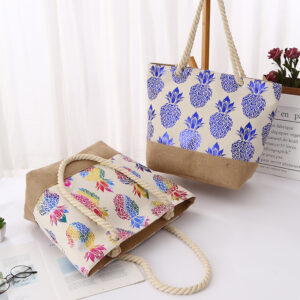 New Cotton Korean Style Single Shoulder For Women Simple Pineapple Print Handheld Shopping Bag