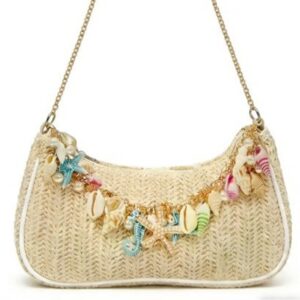 Cross-border Wholesale Trendy Shell Pearl Straw Underarm Bag, Fashionable Chain Versatile Handbag, High-end Shoulder Bag