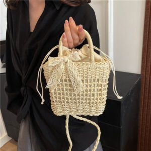 2026 New Summer Beach Vacation Casual Small For Women Niche Fashion Simple Woven Bucket Shoulder Bag