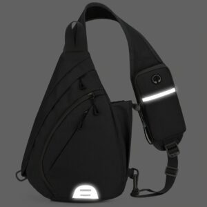 Unisex Waterproof Oxford Sling Chest Bag Adjustable Crossbody Backpack, Reflective Strip & Earphone Hole,Multi Pockets