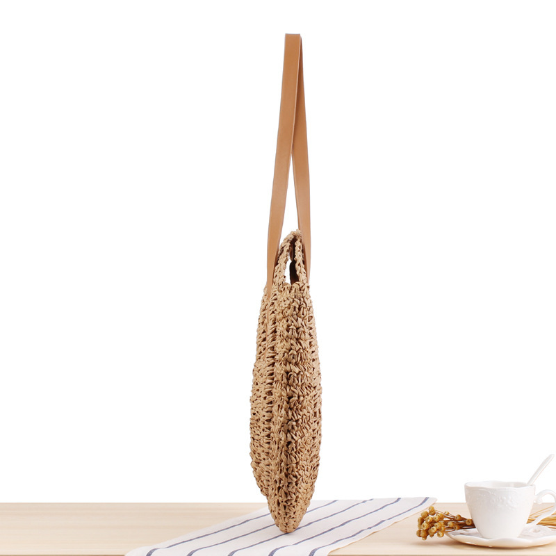 Simple hollow round shoulder braided beach fashion women straw bag - Image 3