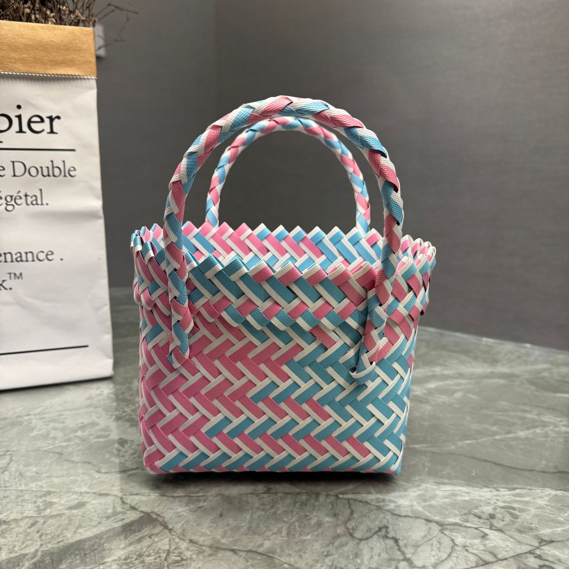 New Plastic Handbag Woven Gift Basket Beach Bag For Women - Image 10