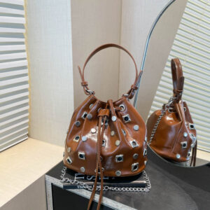 ins Rivet Drawstring Bucket Niche Punk Wind Commuter Handbag Premium Chain Shoulder Messenger Bag