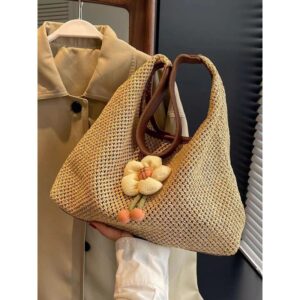 Woven Straw For Women Large Capacity 2026 New Summer Shoulder Beach Design Texture Tote Bucket Bag