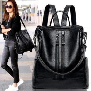 Women Soft School Leather Black Casual Multifunctional College Bag Large Capacity Shoulder Bags Travel Tote Backpack