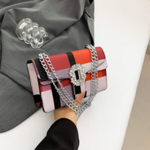 2026 Summer New Plaid Small Square Fashion Diamond-Encrusted Lock Underarm Women Chain Shoulder Crossbody Bag