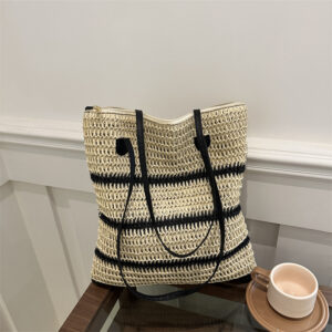 Straw Woven For Women 2026 Summer New Fashion Simple Large Capacity Shoulder Casual Commuter Striped Tote Bag