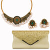 Gold bag green suit