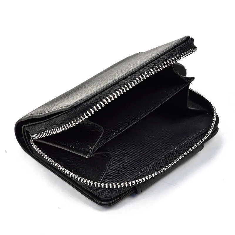 Men's Short Zipper Small Black Genuine Leather Multi-Card Slot Coin Purse Cowhide Wallet - Image 4