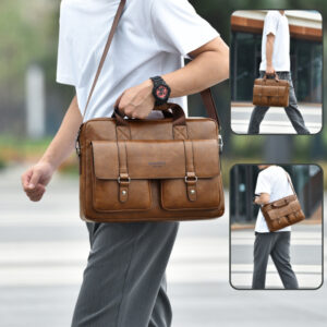 Men’s Business Briefcase Large Capacity High End Laptop Bag One Shoulder Messenger Simple Handbag Men