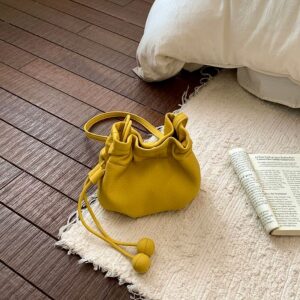 Yellow Drawstring Bucket For Everyday Use, 2026 New Fashion Versatile Popular Soft Leather Shoulder Bag, Crossbody Bag
