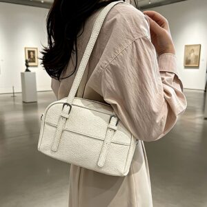 Retro Textured PU Boston Bag For Women Adjustable Strap Small Crossbody Shoulder Daily Hand Purse