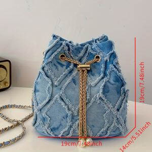 Sweet Fringe Lace Bucket Pearl Decor Chain Shoulder Bag Ladies Casual Fashion Handbag