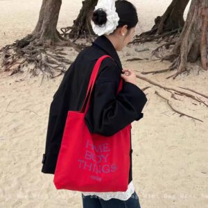 W Korean INS Niche Red Canvas Large Capacity Shoulder Lazy Style Commuter Versatile Bag For Women