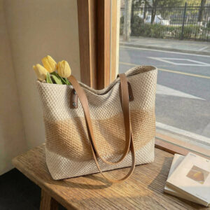 Summer Color-Block Fashion Straw Beach 2026 New Large Capacity Travel Tote Personalized Shoulder Bag For Women