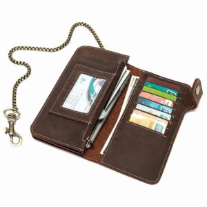 Men’s & Women’s Genuine Leather Chain Wallet With – Vintage Style Crossbody Purse For Daily Use Multiple Card Slots