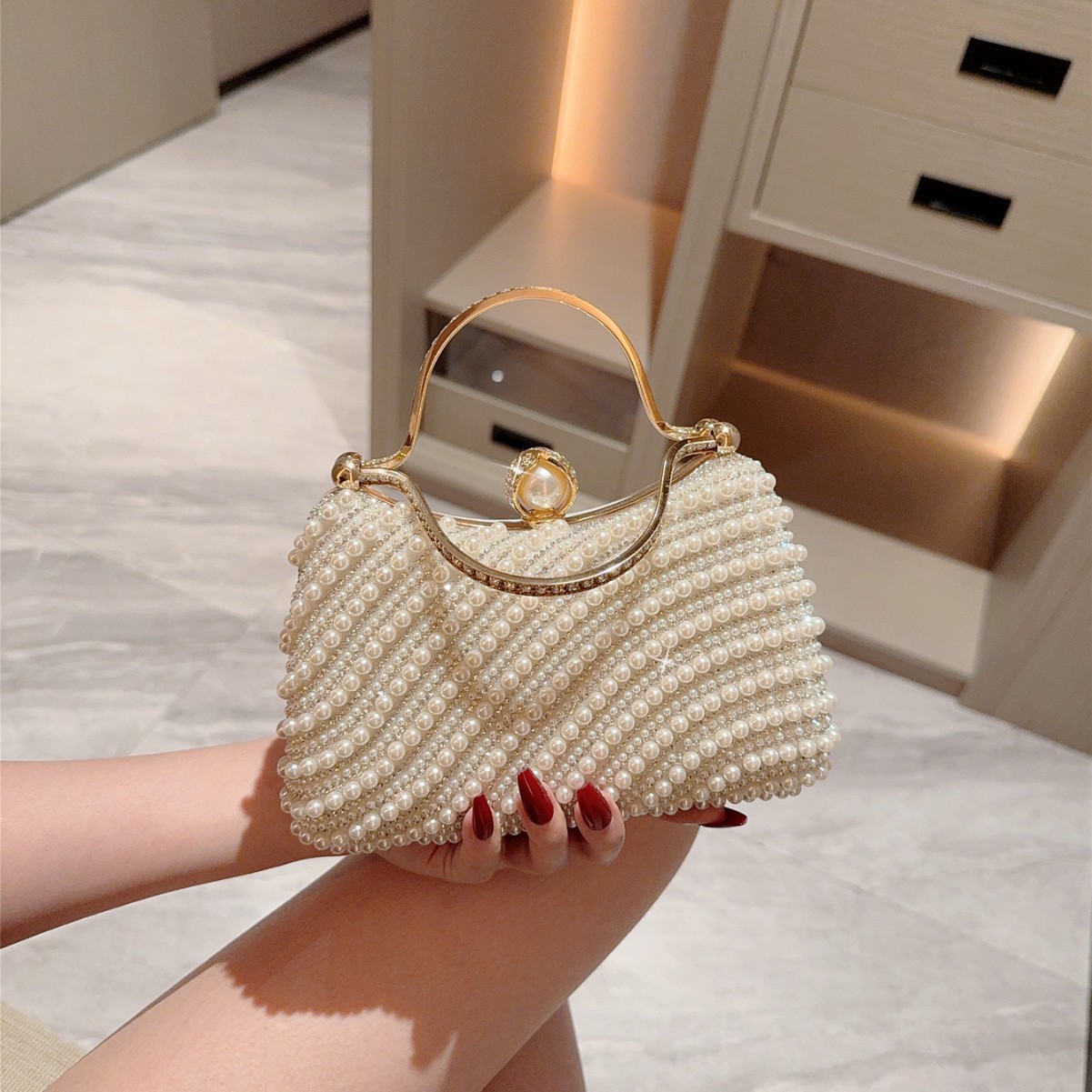 New Romantic Pearl Handbag Wedding Birthday Party Banquet Crossbody Evening Bag - Image 4