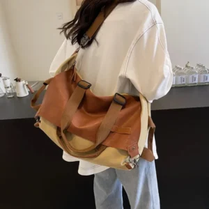 Trendy Splicing Womens Tote Large Capacity Canvas Messenger Vintage University Bag Woman Daily Travel Ladys Handbag