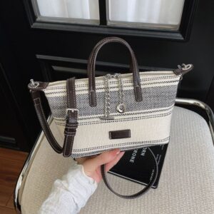 High-end Canvas Striped Handbag For Women, 2026 Summer New French Fashion Shoulder Bag, Crossbody Dumpling Bag