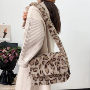 Women’s Bags Leopard Print Tote Shoulder Fur Large Capacity Messenger Plush Student Bag