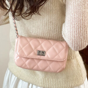 Quilted Chain Women’s Fashionable Versatile Small Square Underarm Shoulder Crossbody Bag PU Leather Zipper
