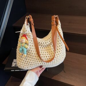 Handmade Cotton Thread Woven For Women, Summer 2026 New Casual Commuting Shoulder Bag, Vacation Crossbody Beach Bag
