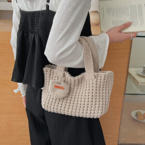 Korean-style 2026 New Knitted Bag, Handmade Basket-style Bucket Women, Simple Handbag For Commuting And Going Out,