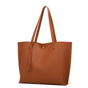 Solid Color Tassel Mother-Daughter Large Capacity Fashion Shopping PU Litchi Texture Magnetic Buckle Shoulder Tote Bag