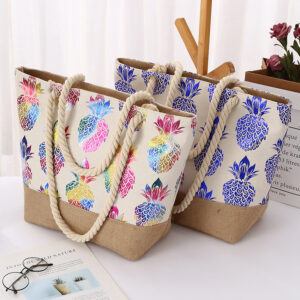 New Cotton Korean Style Single Shoulder For Women Simple Pineapple Print Handheld Shopping Bag