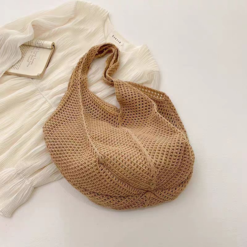 Summer Large Capacity Commuter Tote For Women 2026 New Brown Woven Fashion Underarm Bag - Image 6