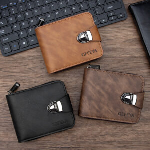 New Fashion Lock Short Loose-leaf Chain Wallet Three-fold Hinge Men’s Broken Silver Change Bag