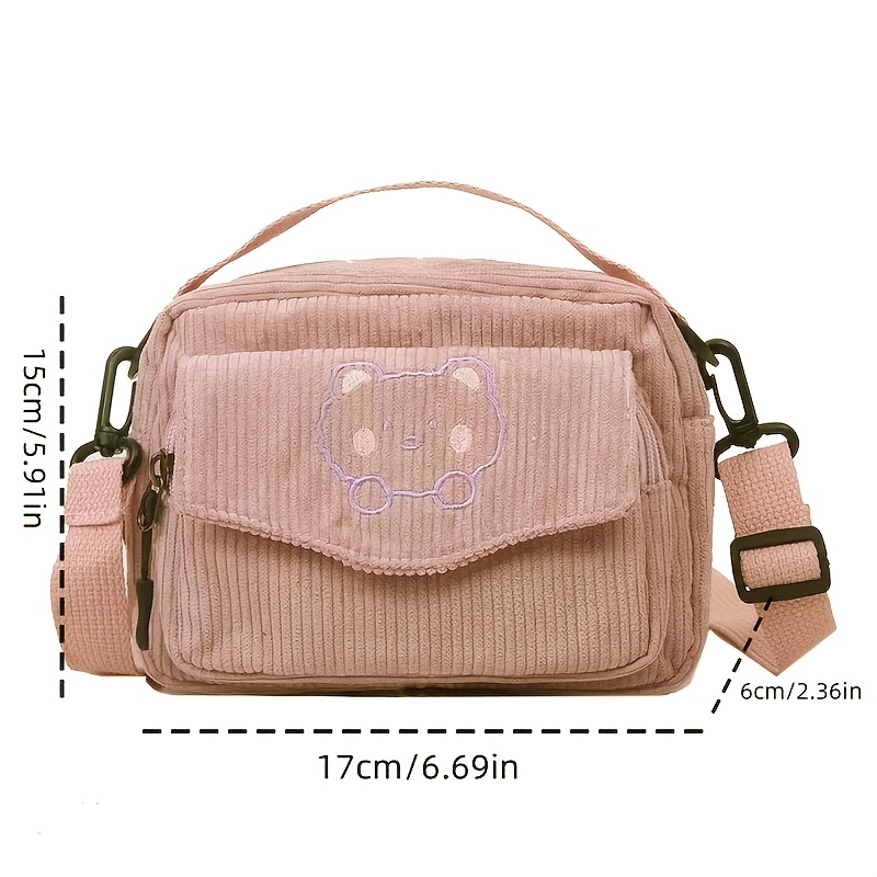 Bear‑Embossed Striped Mini Bag Women Adjustable Crossbody Shoulder Handbag - Image 11