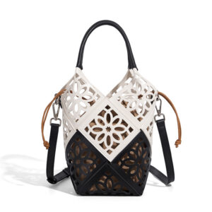 Hollow Purse Small Vegan Leather Bucket Bags For Women Top Handle Basket Handbag Crossbody Bag