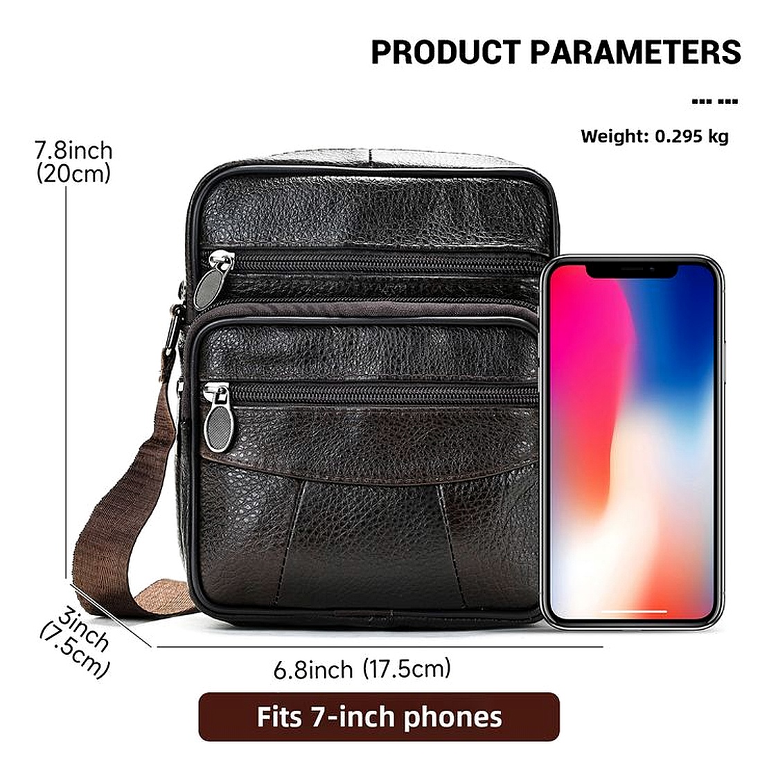 Men's Top Grain Cowhide Crossbody Casual Simple Multi-Pocket Shoulder Bag - Image 4