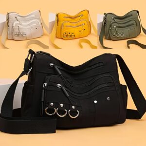 Multi Zipper Pocket Ladies Nylon Crossbody Bag Adjustable Wide Strap Daily Travel Shoulder Handbag