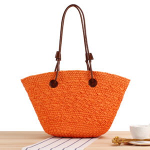Stylish solid paper vintage color contrast large capacity holiday shoulder braided Tote bag