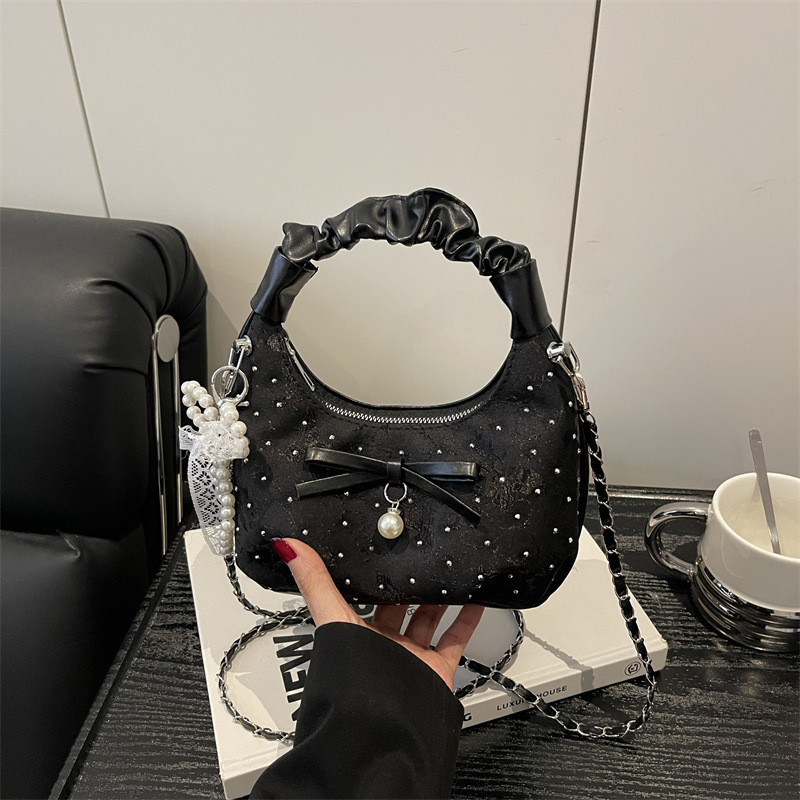 2026 New Fashionable Diamond-Studded Bowknot Pleated Dumpling Chain Shoulder Handbag Crossbody Bag For Women - Image 3