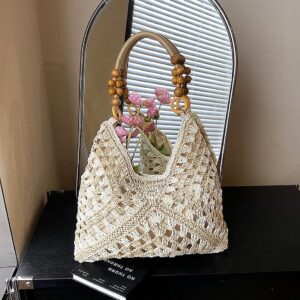 Summer Straw Shoulder Tote Bag For Women Hollow Out Woven Basket Style New Beach Vacation Handbag