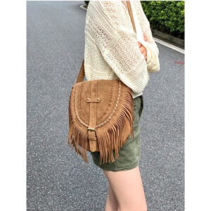 2026 European American Retro Tassel Suede Saddle Fashionable And Versatile Single Shoulder Oblique Hanging Women’s Bag