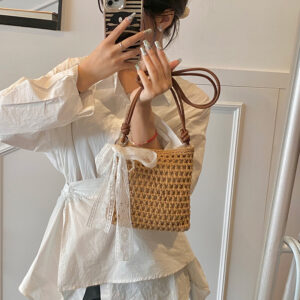 Women’s Summer Niche Hollow Out Woven PU Leather Shoulder Bag Casual Versatile Commuter Crossbody Small Medium Zippered