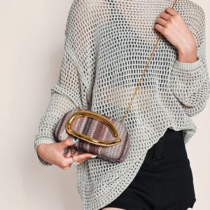 Trendy Straw Woven Round Clutch Evening For Women, European And American Retro Fashion Chain Shoulder Bag, Stylish
