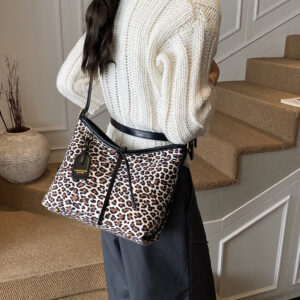 Women’s Stylish Leopard Print Tote – Large Capacity PU Shoulder Bag With Zipper Closure, Spacious Interior For Daily