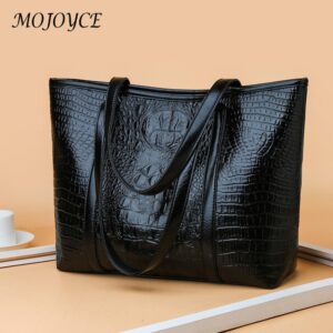 Women Large Capacity Handbag Crocodile Leather Shoulder Bag Travel Shopping Tote