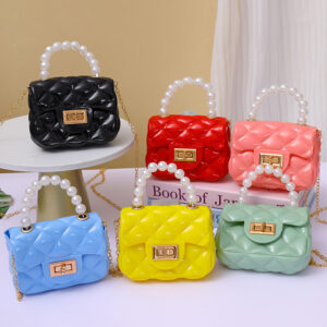 Candy Color Single Shoulder Crossbody Chain Coin Purse Small Pearl Handbag Girl Quilted Jelly Bag