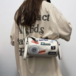 Crossbody Men New PU Women’s Fashion Brand All Match Bucket Letter Badge Cylindrical Single Shoulder Bag For Women
