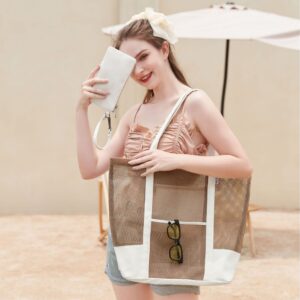 Beach Tote With Mesh Design – Spacious & Stylish Summer For Travel, Pool, Vacation Multifunctional Large Capacity